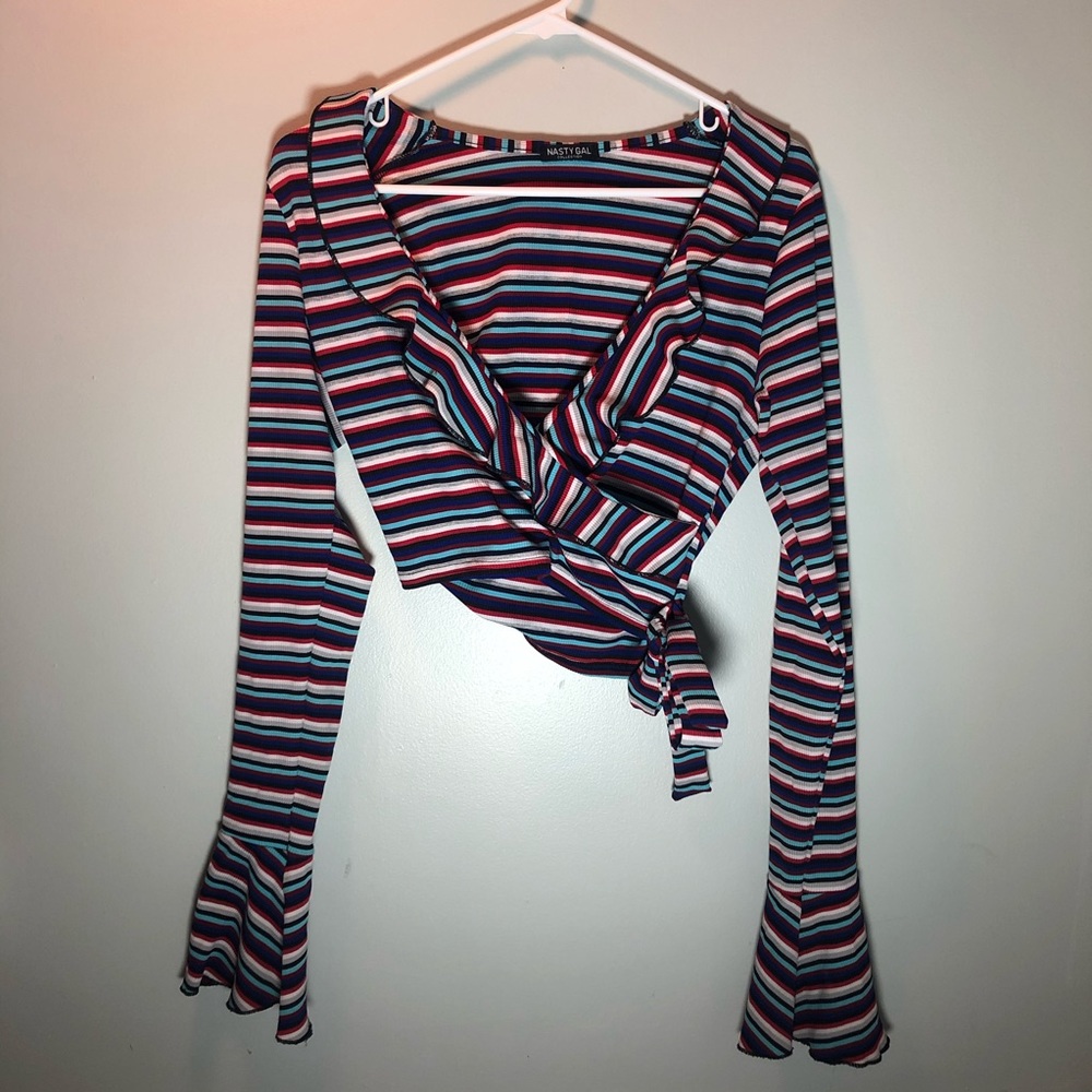 Nasty Gal Long Bell Sleeve Stripped Crop